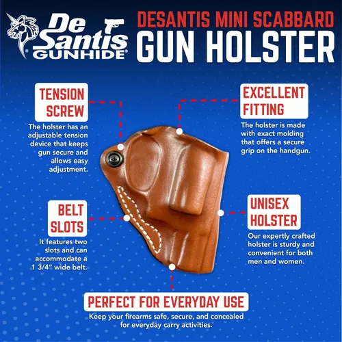 Vista 6 de DeSantis Funda de cuero OWB Mini Scabbard para pistolas y revólveres, funda de transporte abierta para hombres y mujeres, de extracción rápida
