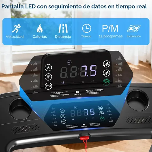 Vista 4 de Cinta de correr con 0-16% de inclinación automática, 0.6-7.5 MPH caminadora para el hogar, 3.0 HP de bajo ruido plegable con barra de mango y Negro