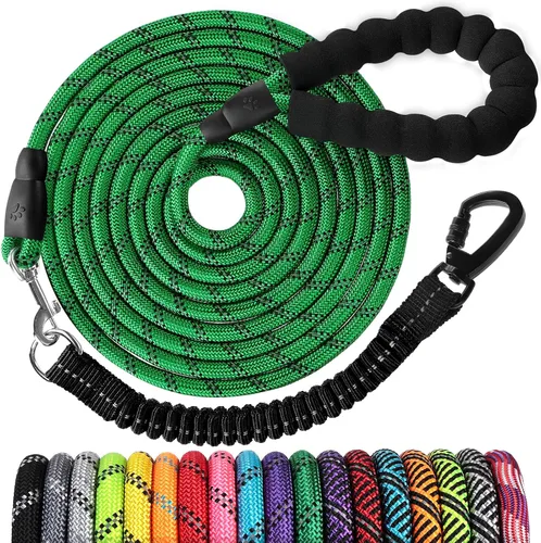 Vista 31 de Correa de perro de cuerda de 3 pies: correa resistente con gancho giratorio bloqueable, hilos reflectantes, bungee y asa acolchada - Correa