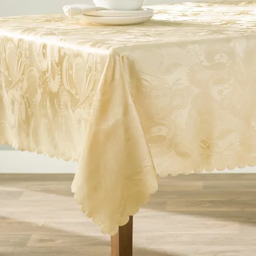 Vista 4 de Violet Linen Mantel con diseño de rosas europeas, 60 pulgadas, dorado