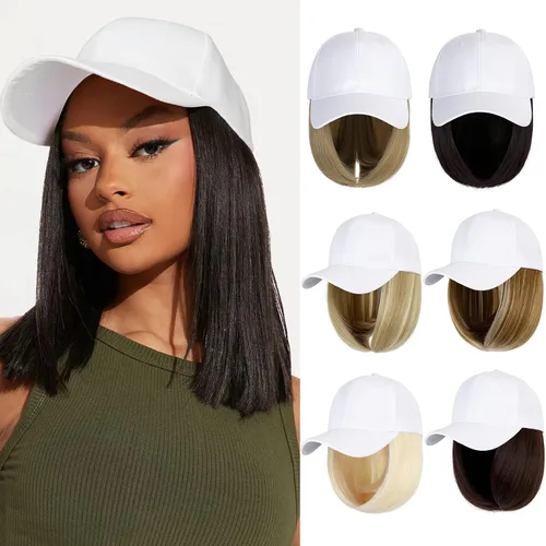 Vista 16 de Gorra de béisbol con extensiones de cabello, peluca ajustable, gorra corta y recta de 14 pulgadas, peluca sintética para mujer, rubio ceniza mezcla
