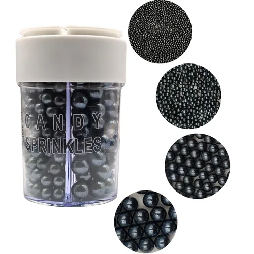 Vista 17 de Perlas negras comestibles en 5 tamaños de chispas de azúcar de 4.59 oz/4.6 onzas, 2,4,7,10,12 in, perlas de caramelo para decoración de pasteles
