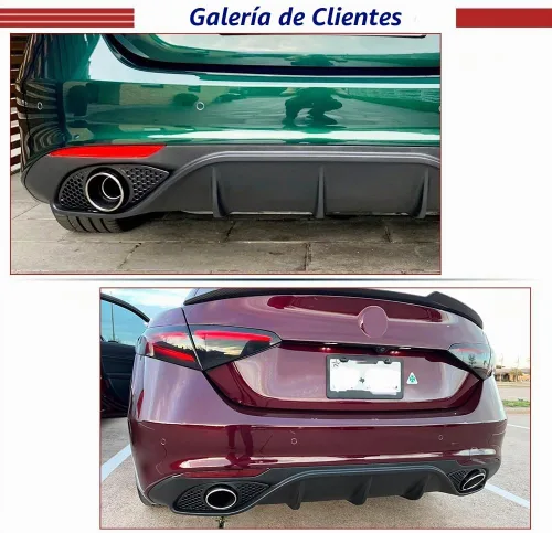 Vista 3 de Difusor trasero para Alfa Romeo Giulia Sedán Base 2017-2022, cubierta de parachoques, alerón, valance, protector de fábrica con salidas de tubo