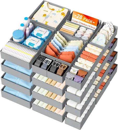Vista 27 de DIMJ Organizador de cajones para ropa, paquete de 12 unidades, organizadores plegables para bebé, organizador de almacenamiento y cómoda para Beige