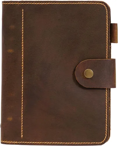 Vista 2 de Agenda Organizadora de Cuero Personalizada Tamaño A5, Cuaderno de Viaje con 6 Anillas, Cuaderno de Cuero Hecho a Mano, Regalo Personalizado