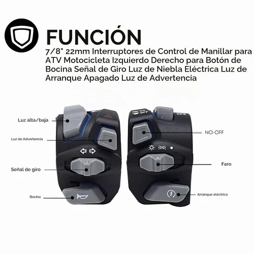 Vista 2 de Interruptor de motocicleta de 7/8" Feiteplus con luz LED azul para botón de claxon, señal de giro, lámpara antiniebla eléctrica, interruptores
