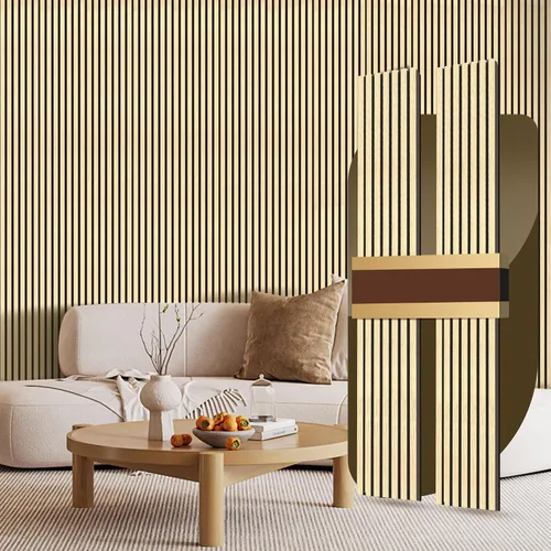 Vista 16 de RITOLLO Paneles de listones de madera para pared, 2 piezas de 94.5 x 11 pulgadas, paneles acústicos para decoración de pared interior, panel