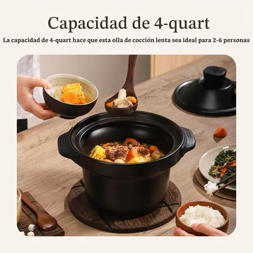 Vista 5 de Joydeem Olla eléctrica de 4 cuartos de galón, olla multifuncional de 500 W con interior de cerámica, sopa, gachas de avena, estofado, estofado