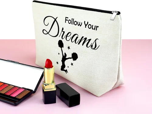 Vista 3 de Mxrymvu Regalo de animadora para mujer, bolsa de maquillaje de agradecimiento para alegría, Sigue tus sueños; Amor alegría
