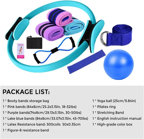 Vista 8 de Karlak Conjuntos de yoga para mujeres, equipo de pilates en casa, anillo mágico de pilates, bandas de botín para entrenamiento de glúteos, pelota
