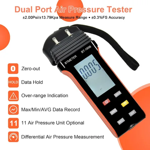 Vista 3 de BTMETER Kit de anemómetro y manómetro de doble puerto Pro CFM - 12 unidades Amarillo claro