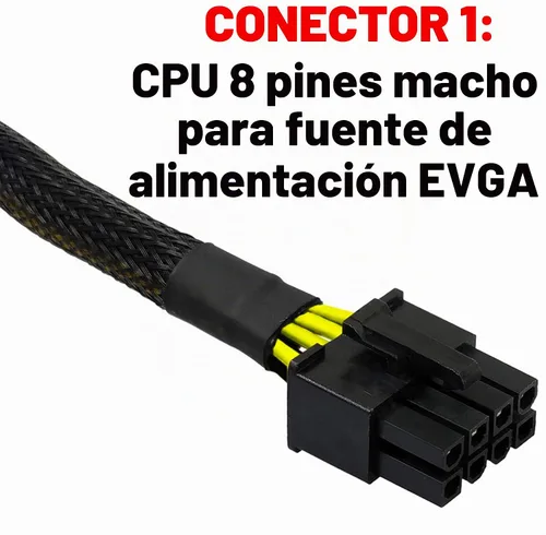 Vista 2 de CPU, 8 pines macho a CPU, 8 (4+4) pines macho EPS-12V, cable adaptador de alimentación para la fuente de alimentación modular EVGA