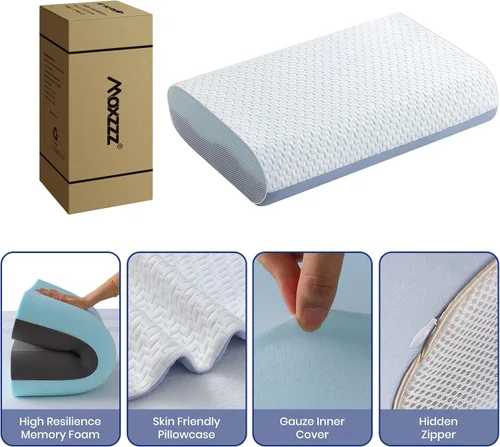 Vista 6 de Maxzzz Almohadas de espuma viscoelástica, almohadas de enfriamiento de gel, almohada para dormir, funda de almohada extraíble lavable a máquina