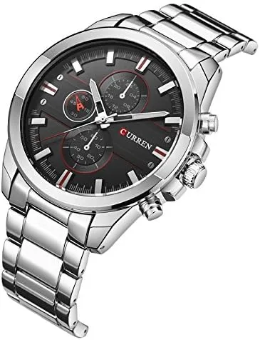 Vista 4 de CURREN 8274 Reloj de cuarzo de lujo para hombre reloj casual de moda plateado negro plateado Reloj de cuarzo
