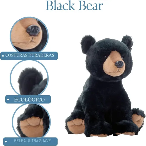 Vista 7 de The Petting Zoo Peluche de oso negro, regalos para niños, animales salvajes del zoológico Onez, juguete de peluche de oso negro de 12 pulgadas