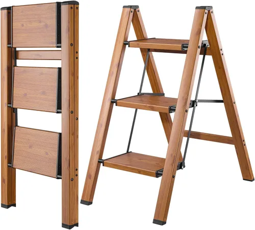 Vista 10 de Escalera plegable pequeña cocina taburete armario aluminio Mini portátil de metal ancho dos pasos interior y exterior lindo corto
