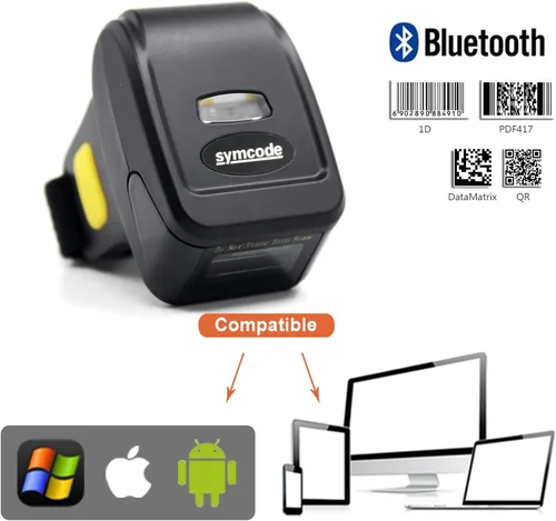 Vista 4 de Escáner de código de barras 1D 2D QR con anillo Bluetooth, mini lector de código de barras inalámbrico portátil compatible con Windows, Mac