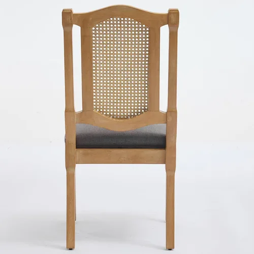 Vista 8 de Solid Wood Rattan-Back Dining Chairs Set of 2 with Linen Cushion & S-Springs, Durable Table & Chair Sets for Dining Room, Kitchen, Cafe, Living Room