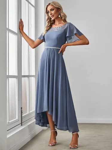 Vista 3 de Ever-Pretty Elegante vestido de dama de honor de gasa de manga corta alta y baja para mujer 0465