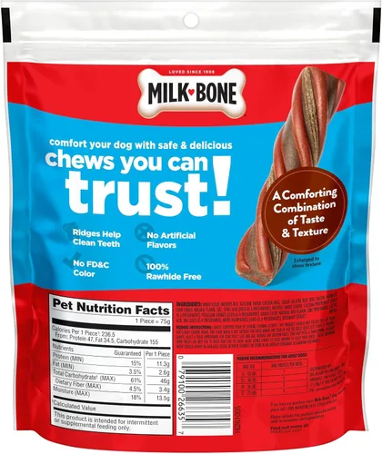 Vista 8 de Milk-Bone - Masticadores de confort, golosinas para perros sin piel cruda con textura masticable única y carne de vacuno real, 3 masticables