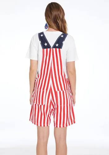 Vista 4 de Yuanbang Overol con diseño de bandera americana pantalones cortos de mezclilla casual entrenamiento verano con correa ajustable para hombres