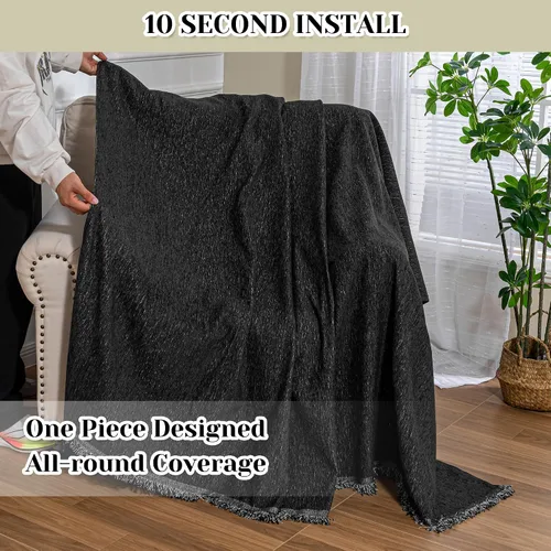 Vista 5 de MEETSKY Funda Negra de Silla de Tamaño Grande, Funda de Chenilla para Sillón/Sofá de 1 Cojín para Perro, Fundas de Sofá Protector de Muebles