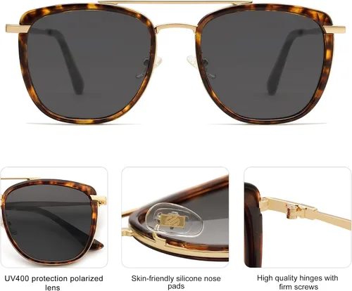 Vista 4 de SOJOS Gafas de sol polarizadas cuadradas estilo aviador retro para mujeres y hombres, gafas de sol vintage para mujer, UV400 SJ2180