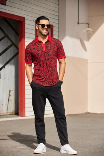 Vista 2 de COOFANDY Pantalones casuales de algodón para hombre, ajuste regular, cintura elástica, con cordón, pantalones de sarga de pierna recta, pantalones