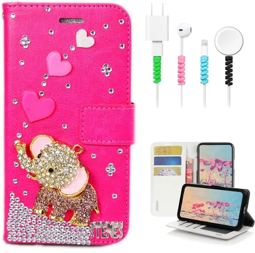 Vista 10 de Bling - Funda tipo cartera compatible con iPod Touch de 7ª generación (2019), elegante, diseño 3D hecho a mano de libélula y mariposa, funda de Azul