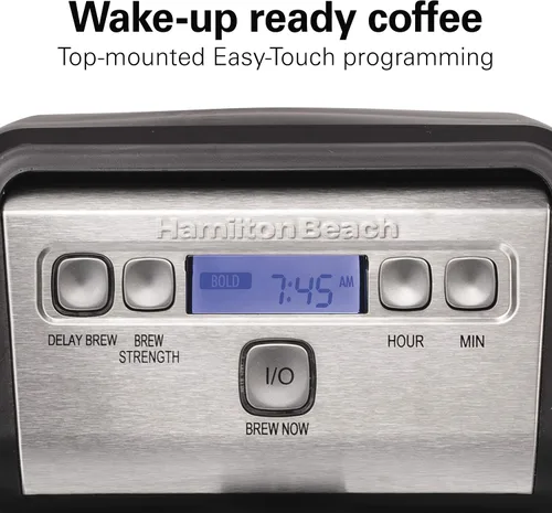 Vista 4 de Hamiton Beach - Cafetera de goteo programable compacta de 12 tazas con jarra de vidrio de burosilicato sin goteo, apagado automático de 2 horas