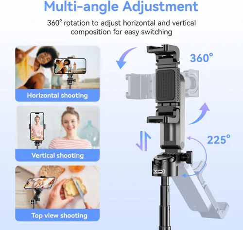 Vista 4 de Mini trípode retráctil para teléfono celular, trípode portátil para selfie stick de viaje con soporte para teléfono celular de control remoto