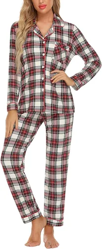 Vista 13 de Leikar Button Up Pajamas For Women Long Sleeve Viscose Soft Pjs Lounge bean paste