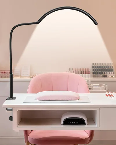 Vista 9 de Half Moon Desk Lash Light with 2X Magnifier, 2-in-1 Dual Arm Gooseneck Clamp Lamp for Eyelash Extension, Shadow-Free Esthetician Light, Adjustable
