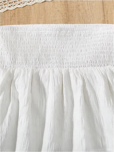 Vista 4 de RoseSeek Faldas de Capas Escalonadas Fruncidas Boho Smocked para Niña, Casuales, Lindas, de Cintura Alta, Plisadas, con Volantes, Fluidas, Elásticas