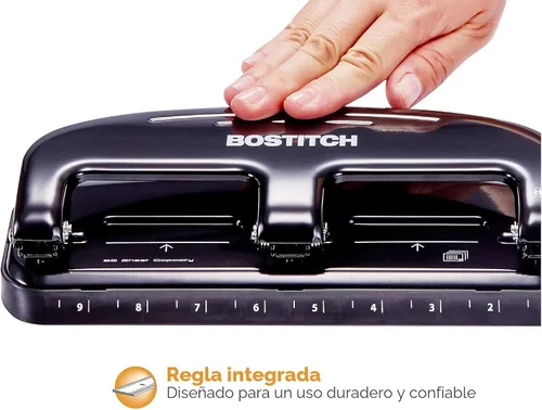 Vista 3 de Bostitch Office EZ Squeeze - Perforadora estándar de 20 hojas, 3 agujeros, construcción metálica, plateado/negro (HP20)