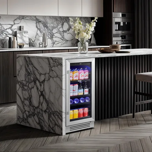 Vista 3 de Yeego Refrigerador de bebidas y mini refrigerador, enfriador de bebidas de 15 pulgadas con 80 latas de 34 a 54 °F, pequeño enfriador de cerveza