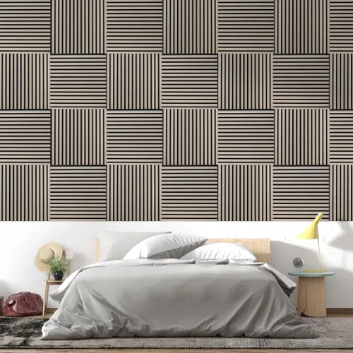 Vista 5 de IZODEKOR Paneles de pared acústicos de madera de 23.5 x 23.5 pulgadas (paquete de 2) – Paneles decorativos absorbentes de sonido para decoración