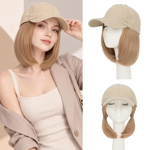 Vista 11 de S-noilite Gorra de béisbol de 6 pulgadas con peluca corta de peinado Bob