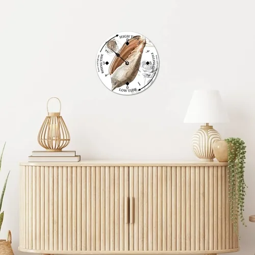 Vista 5 de Reloj de marea de madera con concha de caracola, hora del océano, marea alta costera, reloj de marea baja, movimiento de marea náutica de madera