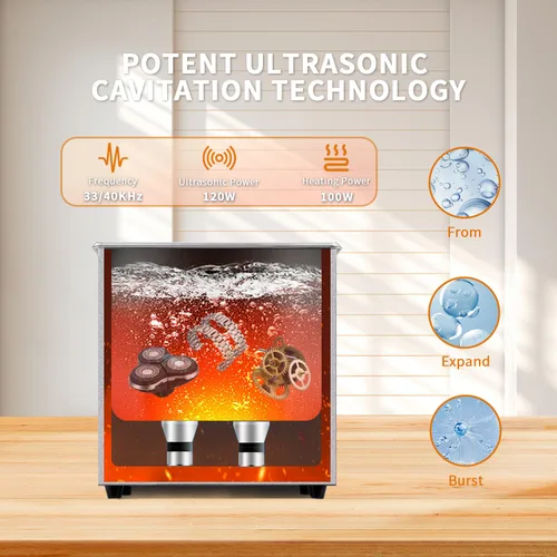 Vista 5 de Limpiador ultrasónico, 3L 120 W, control de pantalla táctil, máquina de limpieza ultrasónica con temporizador y calentador, limpiador sónico