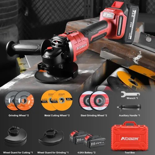 Vista 7 de AOBEN Amoladora angular inalámbrica de 4-1/2 pulgadas, herramienta de amoladora con batería de 21V, amoladoras eléctricas de potencia, motor sin