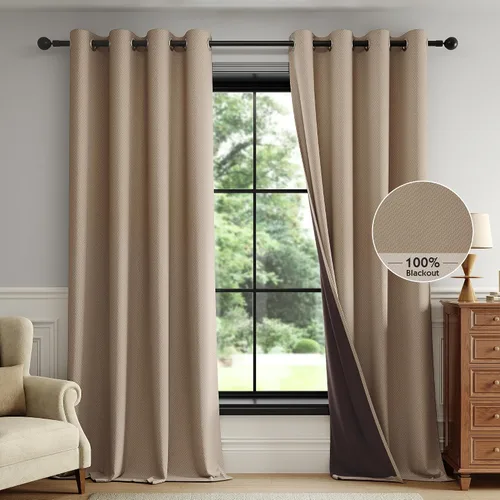 Vista 32 de FMFUNCTEX - Cortinas 100% opacas color beige de 40 x 63 pulgadas para dormitorio, 2 paneles Black out Drapes, Thermal Insulated Noise Reducing