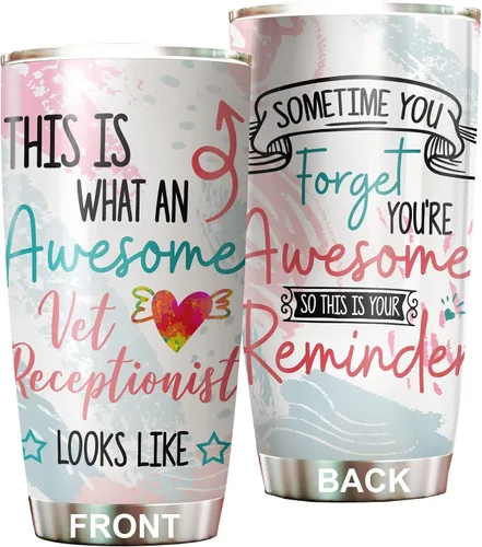 Vista 16 de Vaso de recepcionista veterinario de acero inoxidable de 20 onzas, hermoso regalo de recepcionista veterinario de flores para cumpleaños, regalos