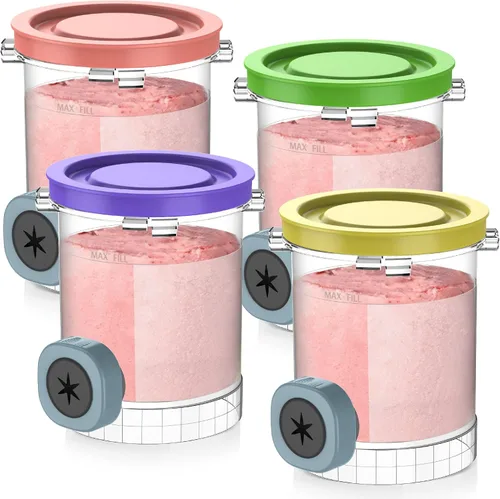 Vista 8 de Contenedores Omnikit de reemplazo para pintas y tapas Ninja Creami - paquete de 4, tazas de 16oz compatibles con máquinas para hacer helados NC301