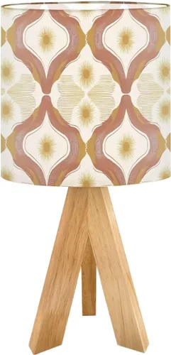 Vista 10 de Tripod Table Lamp Boho Vintage Flower Shape Stripe Circles Curved Lines Bedside Lamps Small Lamp Nightstand Lamp with Linen Lampshade Table Lamps