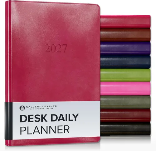 Vista 10 de Gallery Leather Agenda diaria 2027 Acadia páginas doradas y negras Agenda y cuaderno diario elegantemente encuadernado con elegantes bordes
