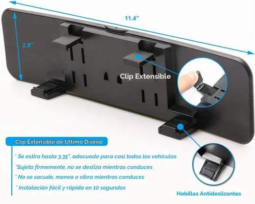 Vista 5 de Kitbest Espejo Retrovisor, Universal de 11.4 Pulgadas Clip Interior Panorámico, Espejo Retrovisor Interior de Gran Ángulo, Espejo Retrovisor Convexo