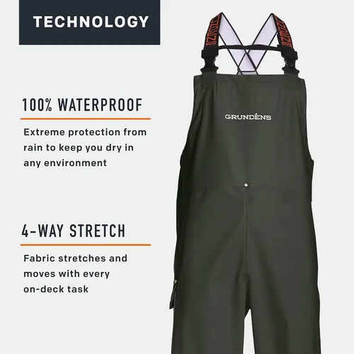 Vista 3 de Grundens Mens Neptune Commercial Fishing Bib Pants Waterproof, Adjustable