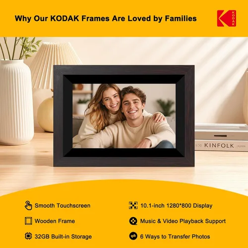 Vista 2 de KODAK Marco de fotos digital WiFi de 10.1 pulgadas con almacenamiento de 32 GB, marco de fotos digital inteligente electrónico, pantalla táctil IPS