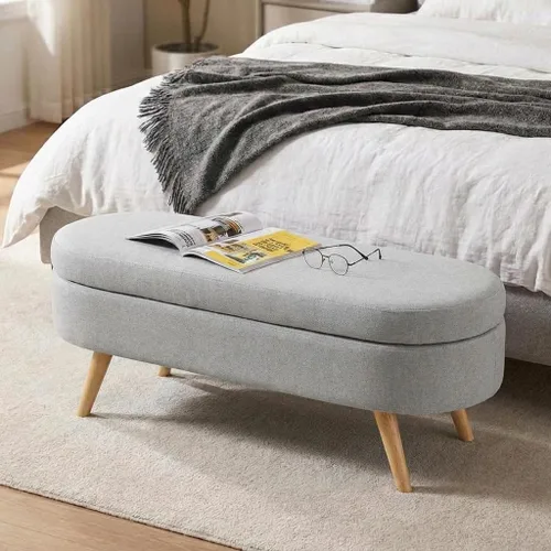 Vista 15 de 43.5” Storage Ottoman Bench，Upholstered Oval End of Bed Bench for Bedroom Beige